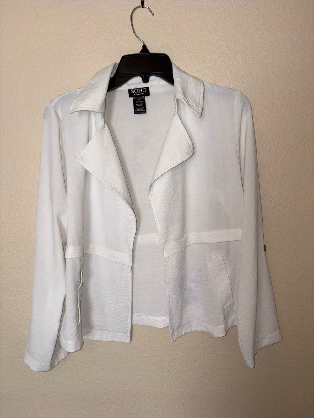 SOHO White Open-Front Draped Blazer